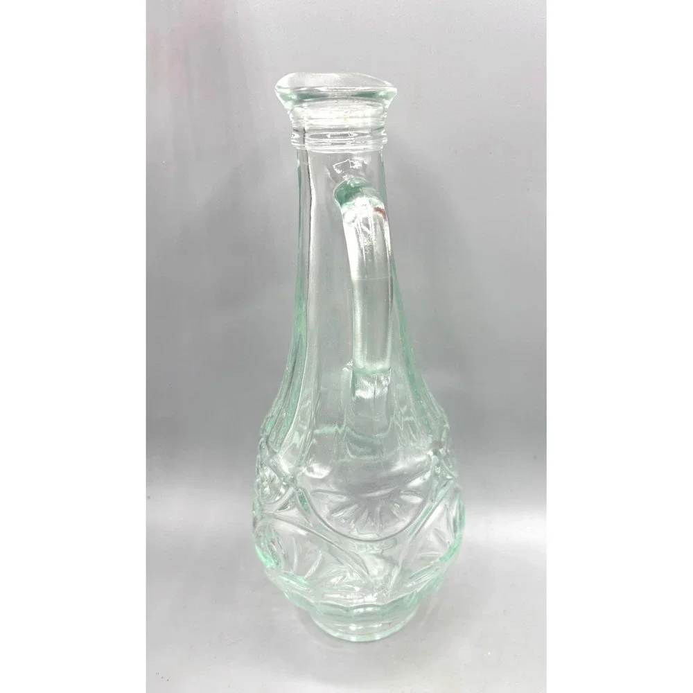 Vtg Mogen David Embossed Glass Cruet Decanter Stopper Sunburst Pattern Green‎